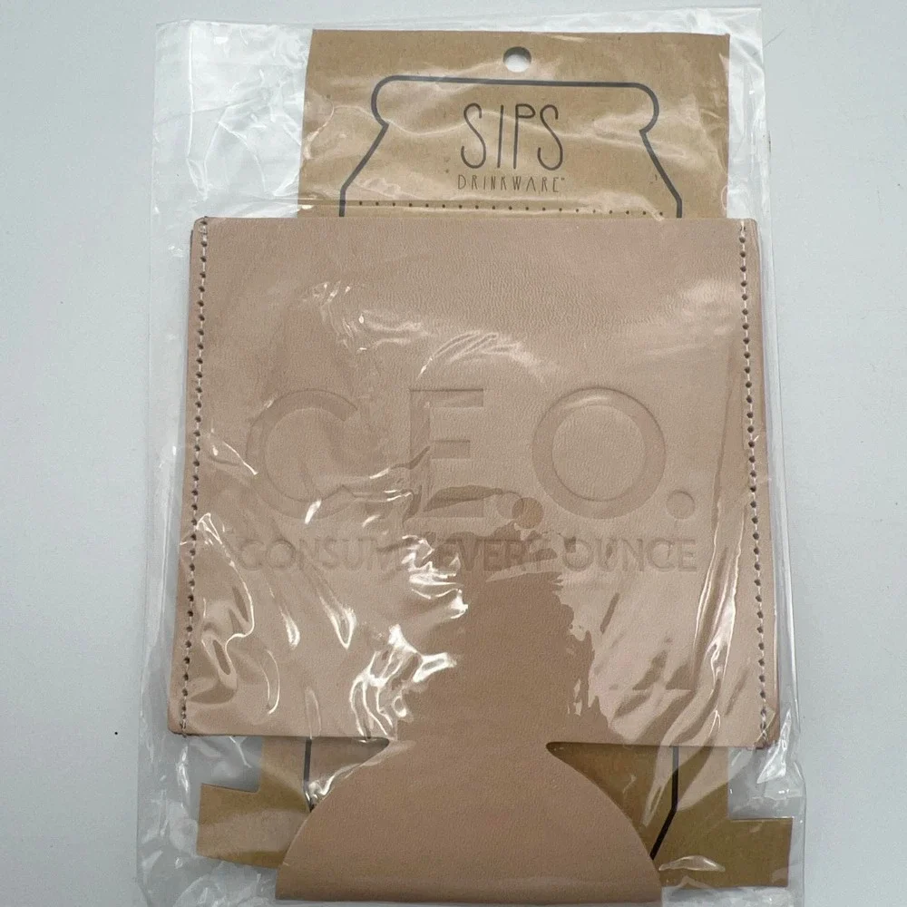 Santa Barbara Sips Drinkwear Leather Can 2 Coozies CEO consume every ounce & BRO
